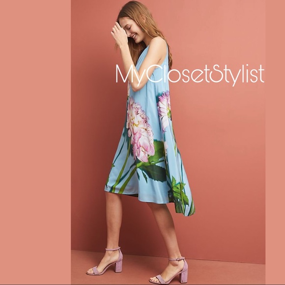 Anthropologie NWT Hi-Low Floral Silk Dress 2 - Picture 2 of 5